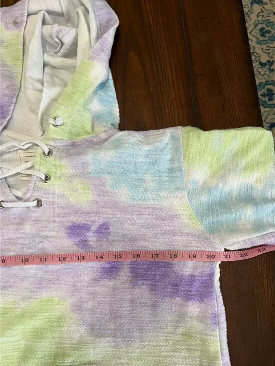 Southern Spirt Pastel Tie Dye Lace Front Pullover Hoodie Top Pocket Medium - Picture 8 of 9